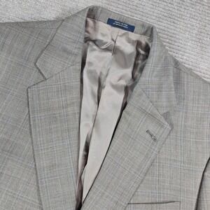 Hart Schaffner Marx Mens 44R Tan Glen Plaid Gold Trumpeter Blazer Sport Coat
